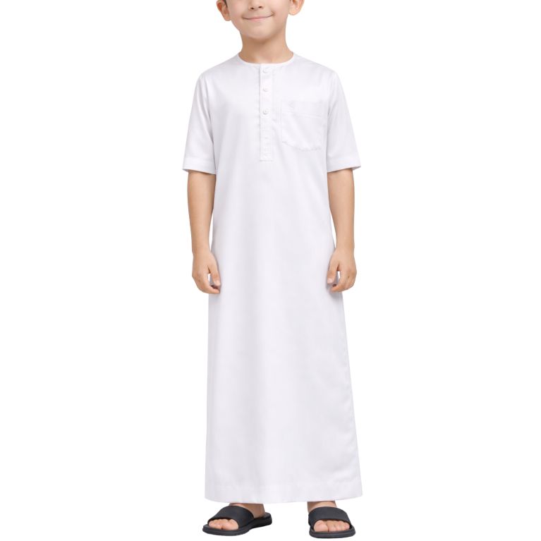 Qamis Enfant– Tissu Glacé Coréen – Col Rond - Manches Courtes – Soundouss