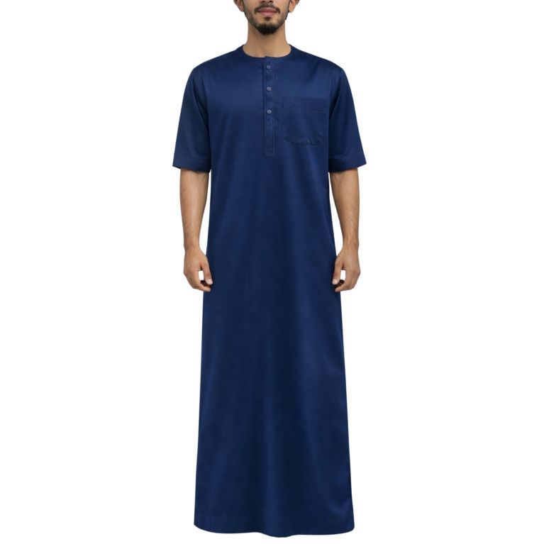 Qamis Homme – Tissu Coréen Glacé au Col Rond– Manches courtes – Soundouss