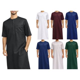 Qamis Homme – Tissu Coréen Glacé au Col Rond– Manches courtes – Soundouss