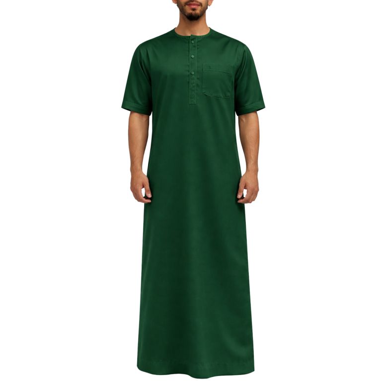 Qamis Homme – Tissu Coréen Glacé au Col Rond– Manches courtes – Soundouss