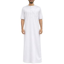 Qamis Homme – Tissu Coréen Glacé au Col Rond– Manches courtes – Soundouss