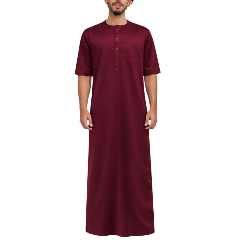 Qamis Homme – Tissu Coréen Glacé au Col Rond– Manches courtes – Soundouss