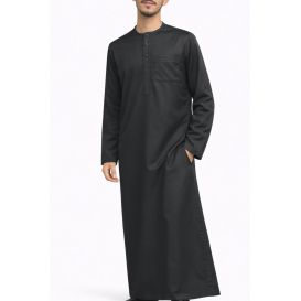 Qamis Homme – Tissu Coréen Glacé au Col Rond– Manches Longues– Soundouss