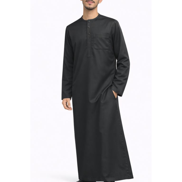 Qamis Homme – Tissu Coréen Glacé au Col Rond– Manches Longues– Soundouss