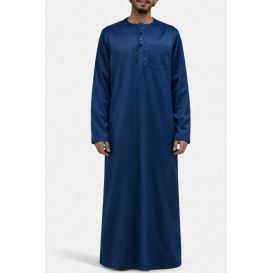 Qamis Homme – Tissu Coréen Glacé au Col Rond– Manches Longues– Soundouss