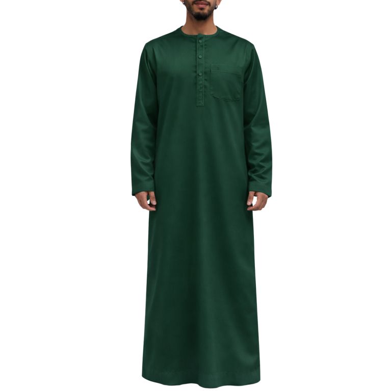Qamis Homme – Tissu Coréen Glacé au Col Rond– Manches Longues– Soundouss