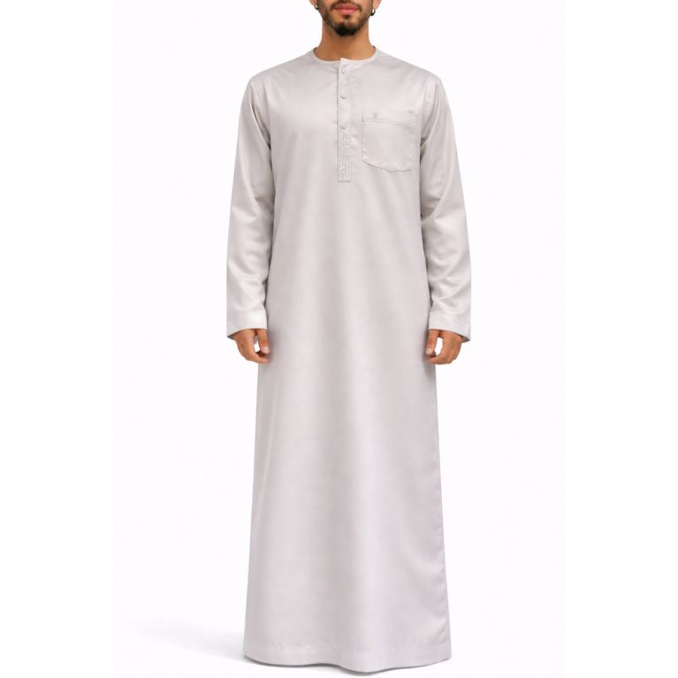 Qamis Homme – Tissu Coréen Glacé au Col Rond– Manches Longues– Soundouss