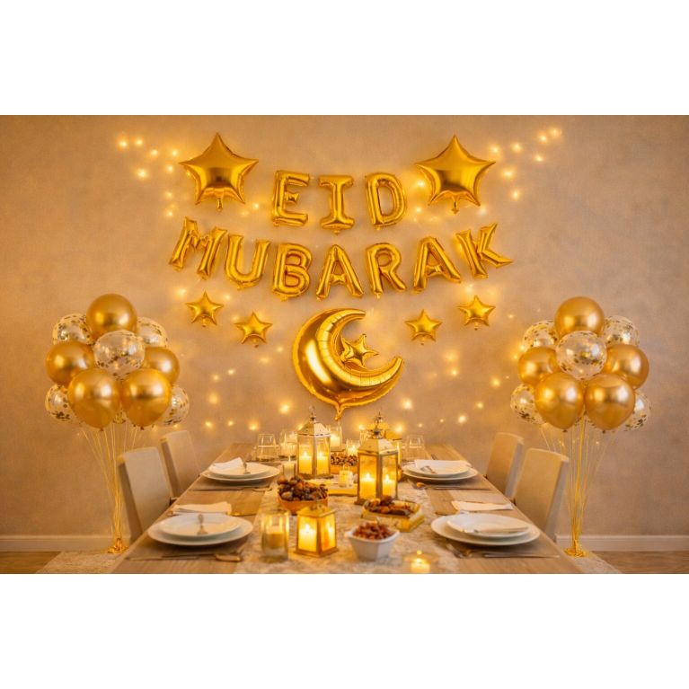 Kit de décoration Eïd Mubarak avec ballons et guirlande pour fête musulmane