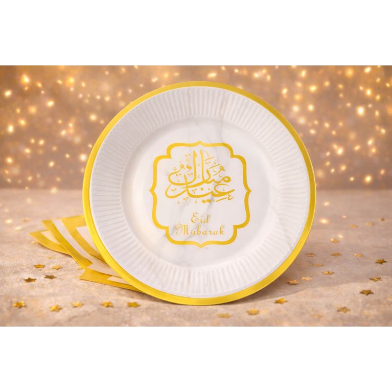 Lot de 10 Assiettes en carton Eïd Mubarak pour décoration de fête musulmane