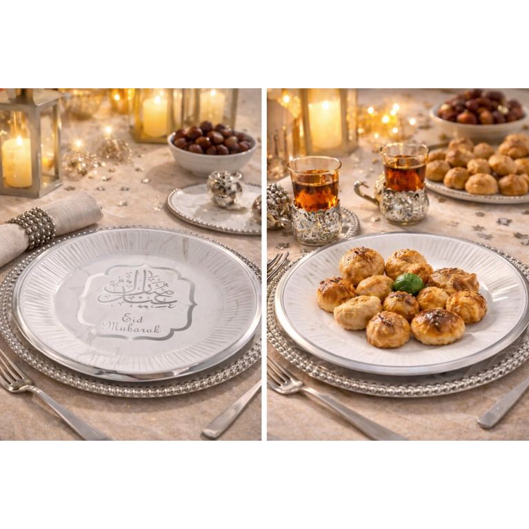 Lot de 10 Assiettes en carton Eïd Mubarak pour décoration de fête musulmane