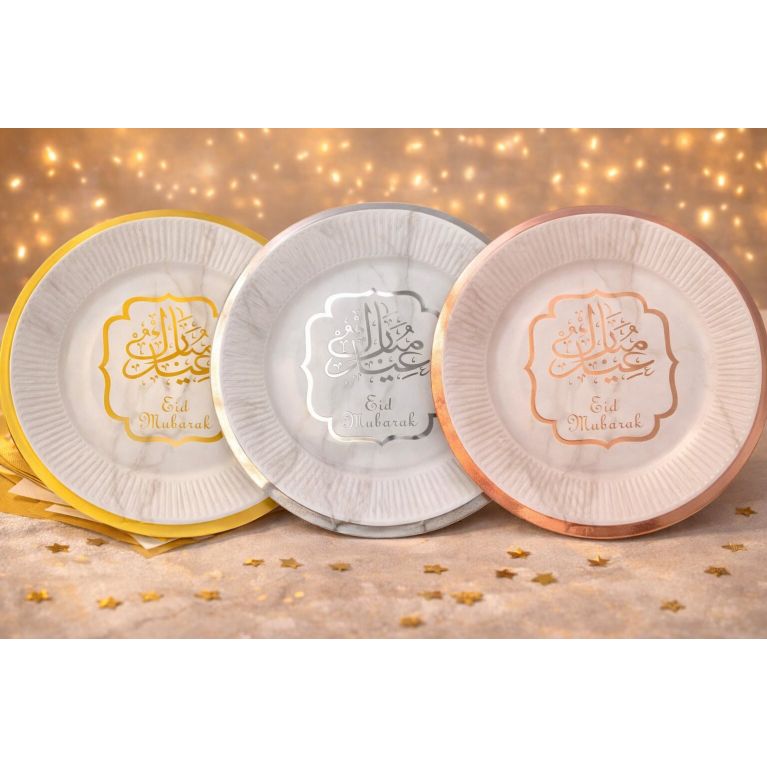 Lot de 10 Assiettes en carton Eïd Mubarak pour décoration de fête musulmane