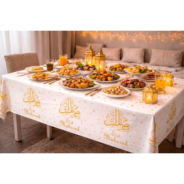 Nappe Eïd Mubarak pour décoration de table de fête musulmane