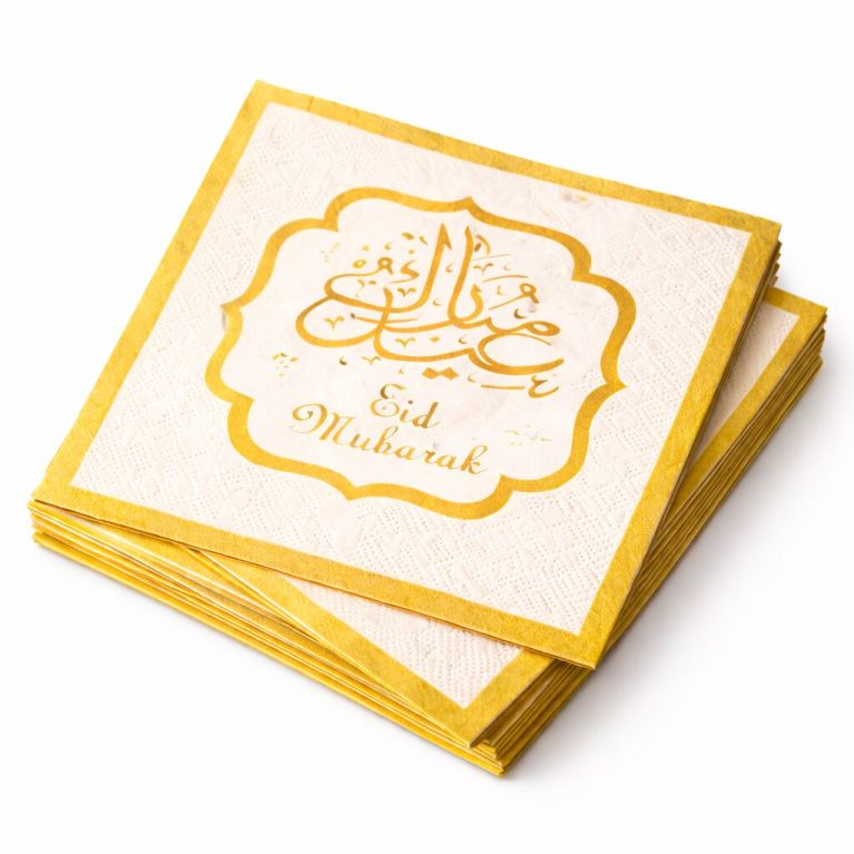 Lot de 10 serviettes Eïd Mubarak pour décoration de table de fête musulmane