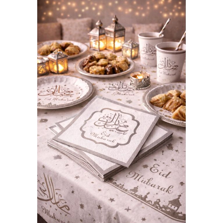 Lot de 10 serviettes Eïd Mubarak pour décoration de table de fête musulmane