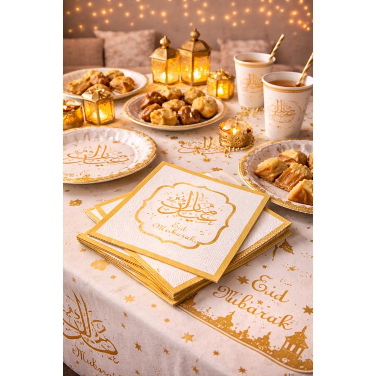 Lot de 10 serviettes Eïd Mubarak pour décoration de table de fête musulmane