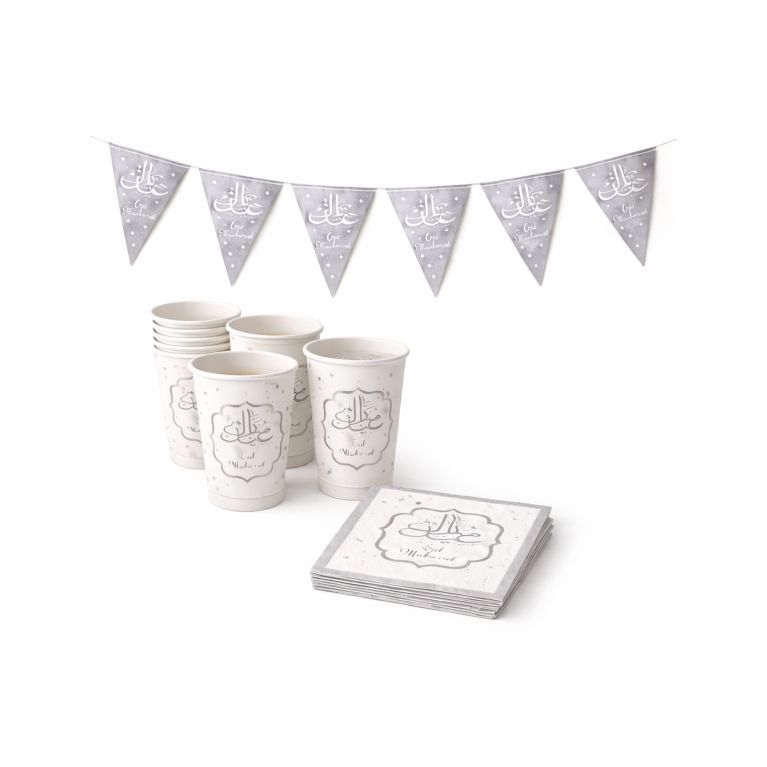 Pack Argenté Décoration Eïd Mubarak – L’essentiel pour une table réussie