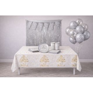 Pack décoration Eïd Mubarak Argenté – Table, mur et coin photo