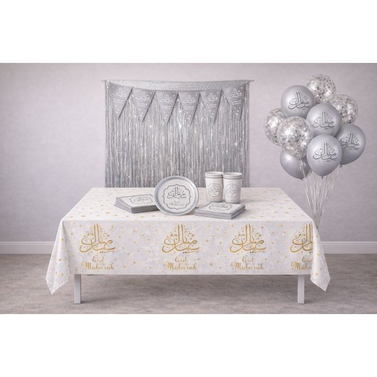 Pack décoration Eïd Mubarak Argenté – Table, mur et coin photo