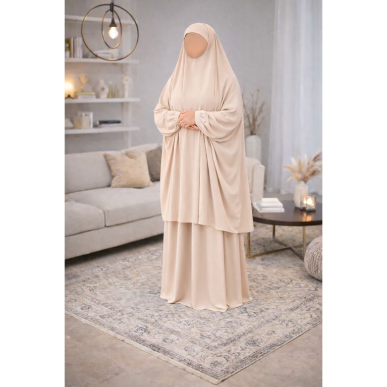 Jilbab prière femme 2 pièces Soundouss tissu Soie de Médine – Taille unique T2 (1m63 à 1m68)