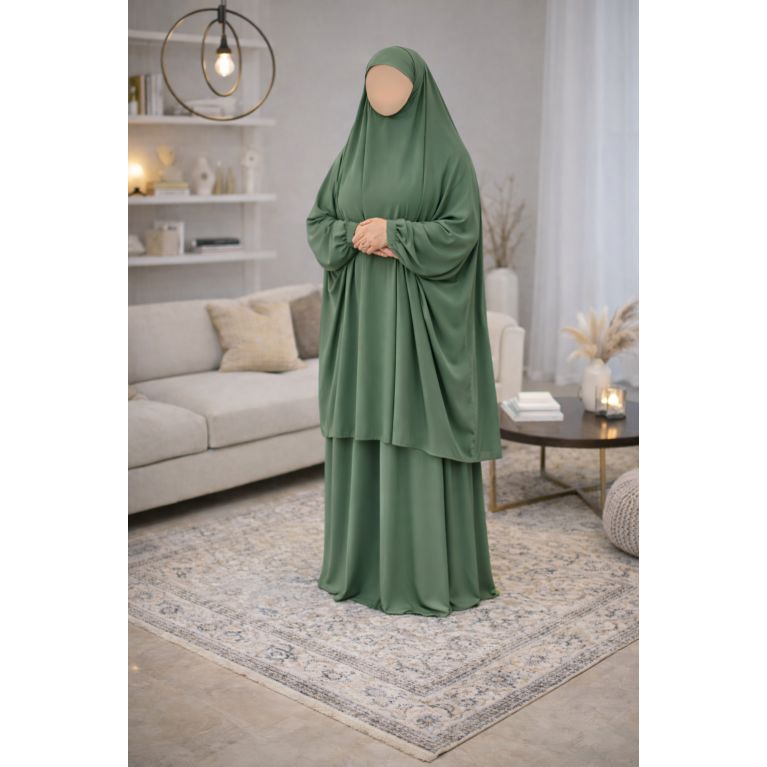 Jilbab prière femme 2 pièces Soundouss tissu Soie de Médine – Taille unique T2 (1m63 à 1m68)