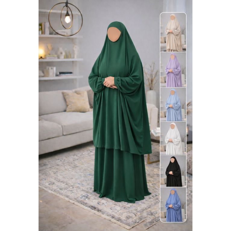 Jilbab prière femme 2 pièces Soundouss tissu Soie de Médine – Taille unique T2 (1m63 à 1m68)