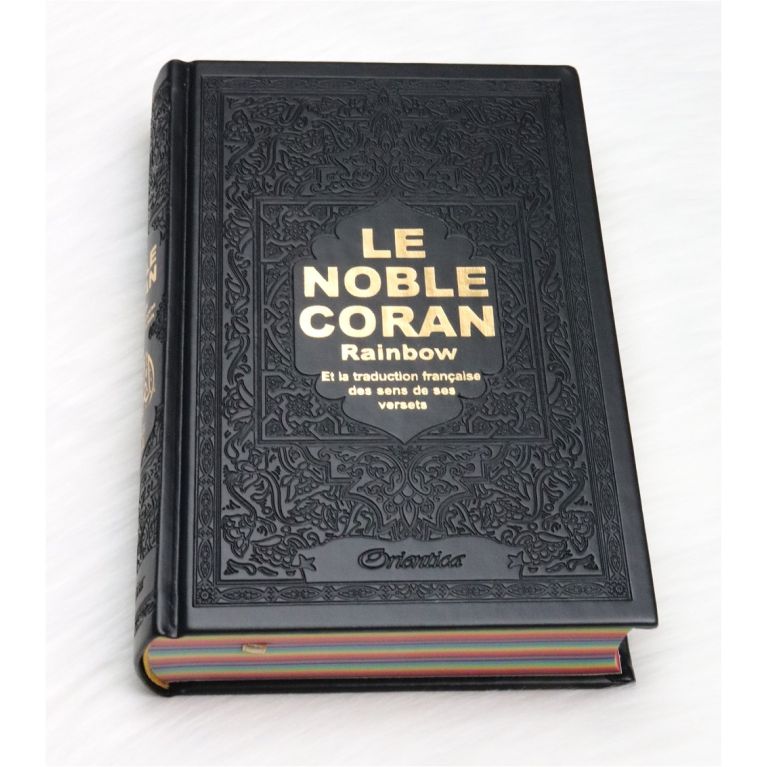 Le Noble Coran Noir - Couverture Daim - Pages En Couleur Arc-En-Ciel, Rainbow - Bilingue Français-Arabe
