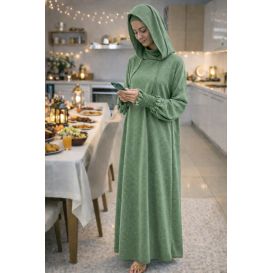 Jilbab 1 pièce femme Soundouss avec capuche et cagoule intégrée – manches smockées