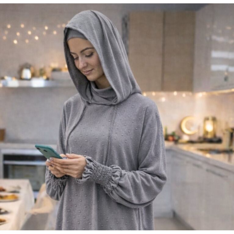 Jilbab 1 pièce femme Soundouss avec capuche et cagoule intégrée – manches smockées
