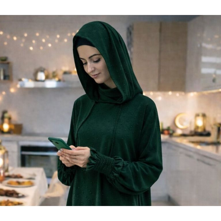 Jilbab 1 pièce femme Soundouss avec capuche et cagoule intégrée – manches smockées