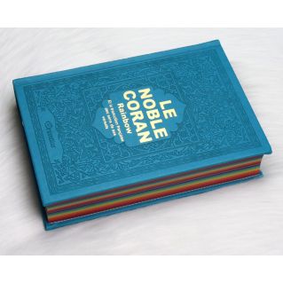 copy ofLe Noble Coran Bleu Turquoise - Couverture Daim - Pages En Couleur Arc-En-Ciel, Rainbow - Bilingue Français-Arabe