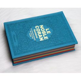 copy ofLe Noble Coran Bleu Turquoise - Couverture Daim - Pages En Couleur Arc-En-Ciel, Rainbow - Bilingue Français-Arabe