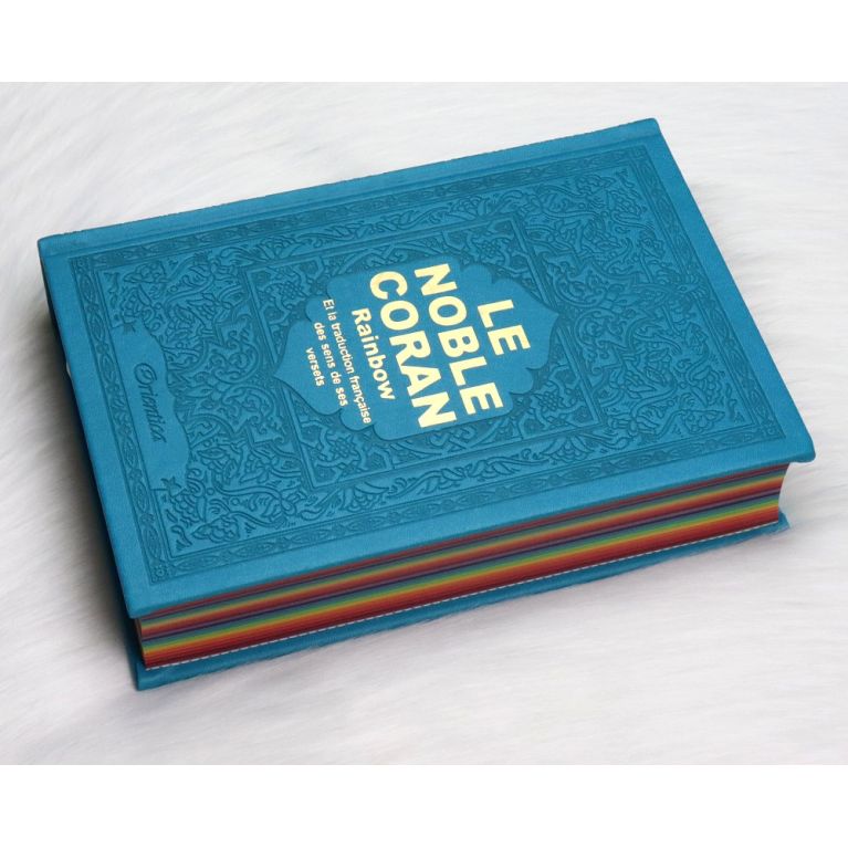 copy ofLe Noble Coran Bleu Turquoise - Couverture Daim - Pages En Couleur Arc-En-Ciel, Rainbow - Bilingue Français-Arabe
