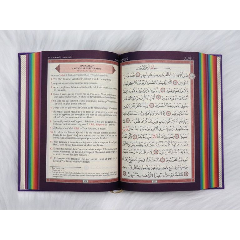 copy ofLe Noble Coran Violet - Couverture Daim - Pages En Couleur Arc-En-Ciel, Rainbow - Bilingue Français-Arabe