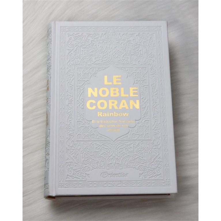 Le Noble Coran Blanc - Couverture Daim - Pages En Couleur Arc-En-Ciel, Rainbow - Bilingue Français-Arabe