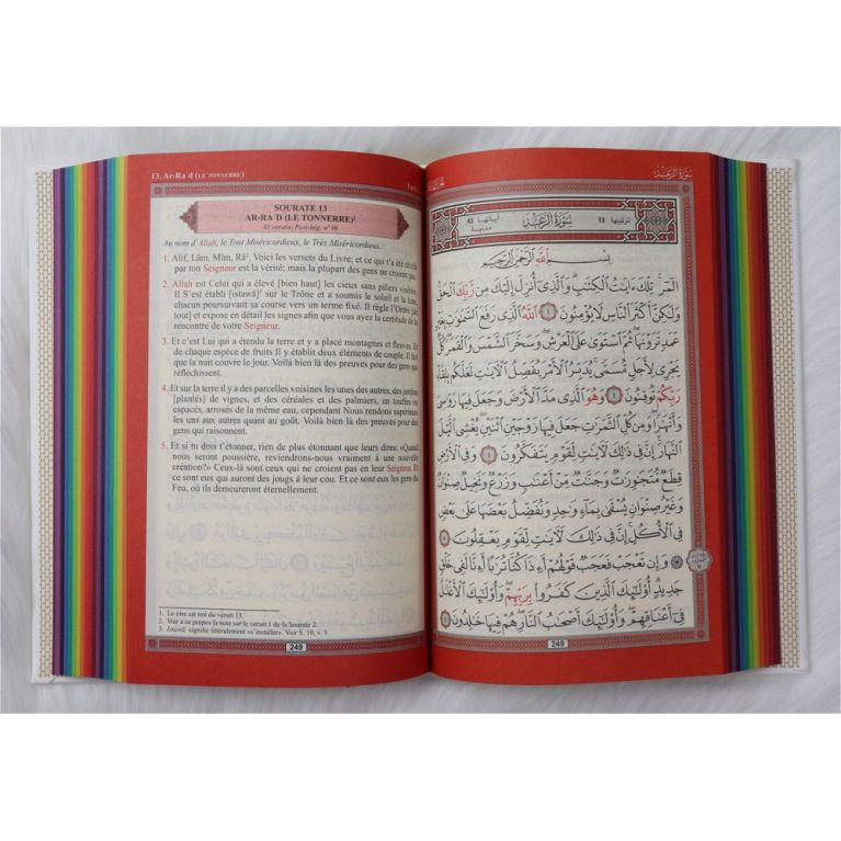 Le Noble Coran Blanc - Couverture Daim - Pages En Couleur Arc-En-Ciel, Rainbow - Bilingue Français-Arabe