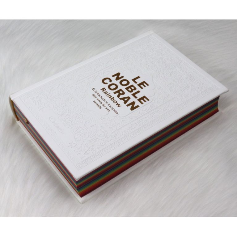 Le Noble Coran Blanc - Couverture Daim - Pages En Couleur Arc-En-Ciel, Rainbow - Bilingue Français-Arabe