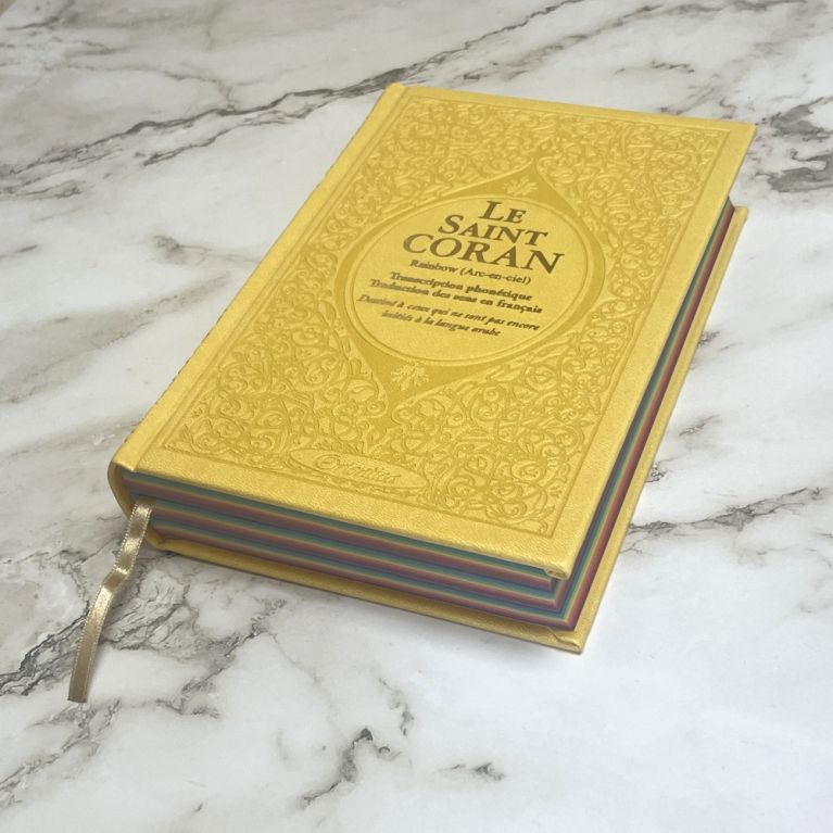Le Saint Coran Arc en Ciel - Arabe / Français / Phonétique - Edition De Luxe - Couverture En Daim Couleur Jaune