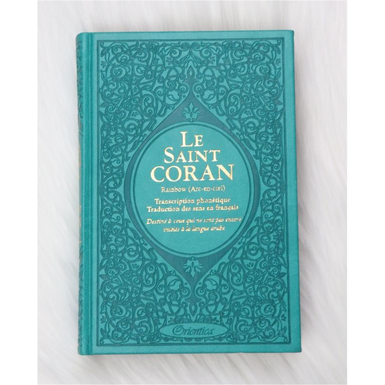 Le Saint Coran Arc en Ciel - Arabe / Français / Phonétique - Edition De Luxe - Couverture En Daim Couleur Vert Bleu