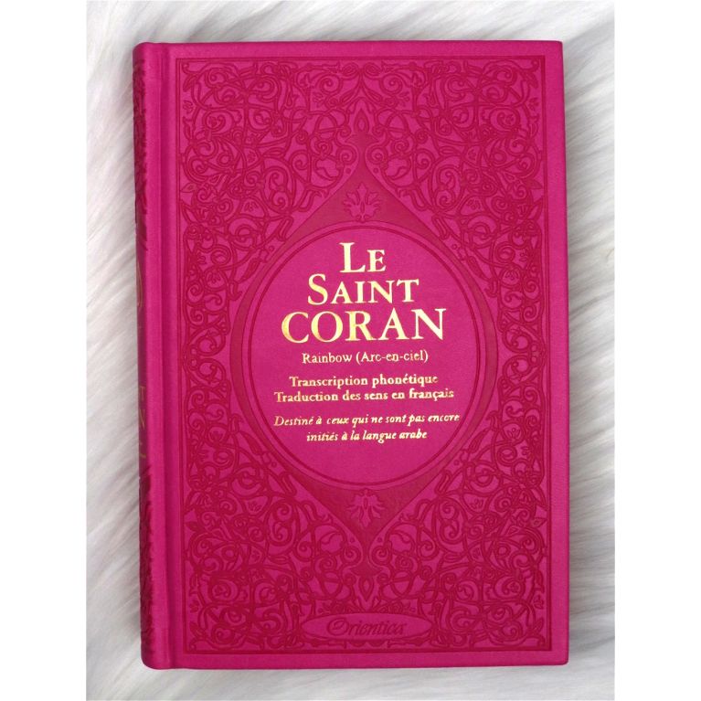 Le Saint Coran Arc en Ciel - Arabe / Français / Phonétique - Edition De Luxe - Couverture En Daim Couleur Rose