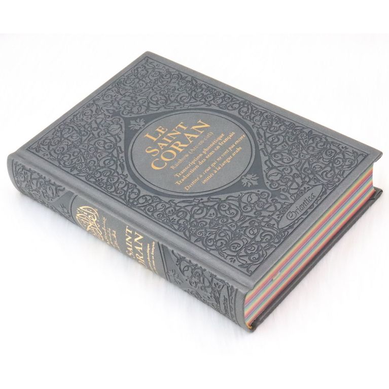 Le Saint Coran Arc en Ciel - Arabe / Français / Phonétique - Edition De Luxe - Couverture En Daim Couleur Gris