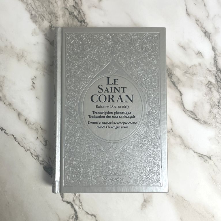 Le Saint Coran Arc en Ciel - Arabe / Français / Phonétique - Edition De Luxe - Couverture En Daim Couleur Argentée