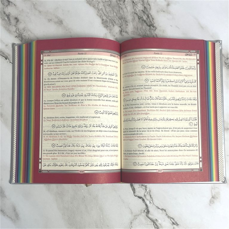 Le Saint Coran Arc en Ciel - Arabe / Français / Phonétique - Edition De Luxe - Couverture En Daim Couleur Argentée