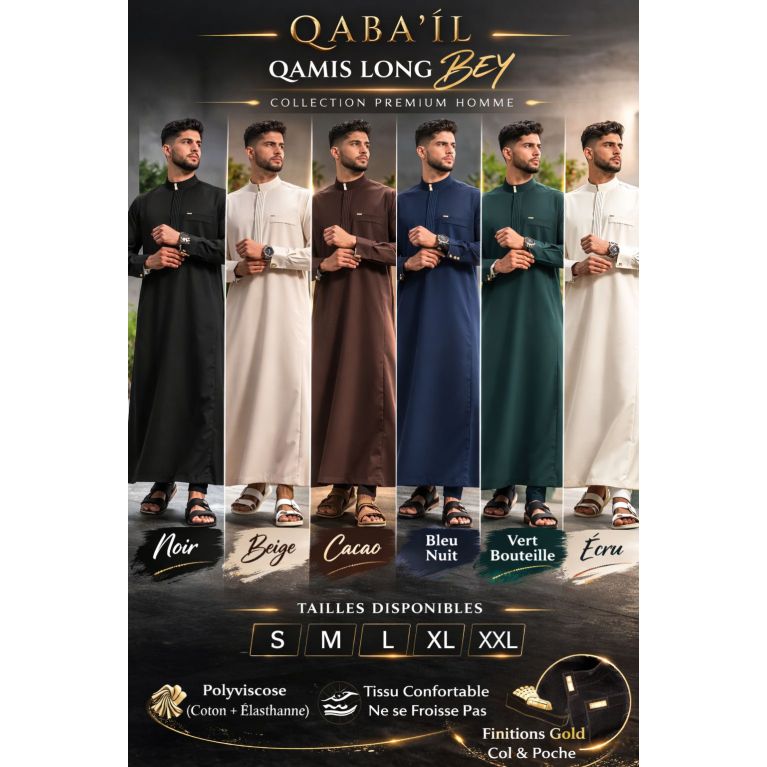 Qamis long BEY homme – Qaba’il collection premium moderne