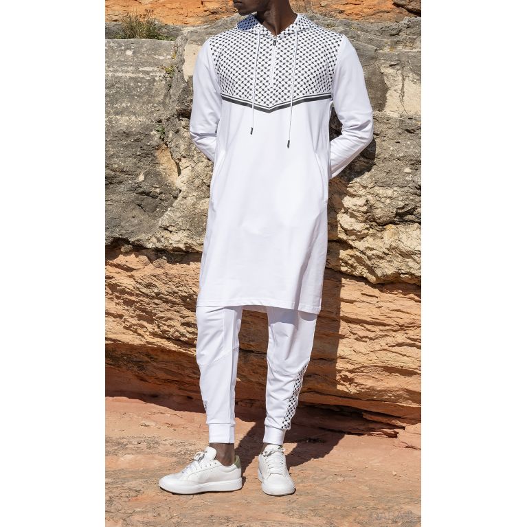 Ensemble QC QUDS avec qamis court et sarouel motif keffieh