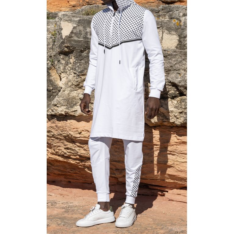 Ensemble QC QUDS avec qamis court et sarouel motif keffieh