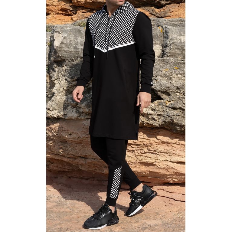 Ensemble QC QUDS avec qamis court et sarouel motif keffieh