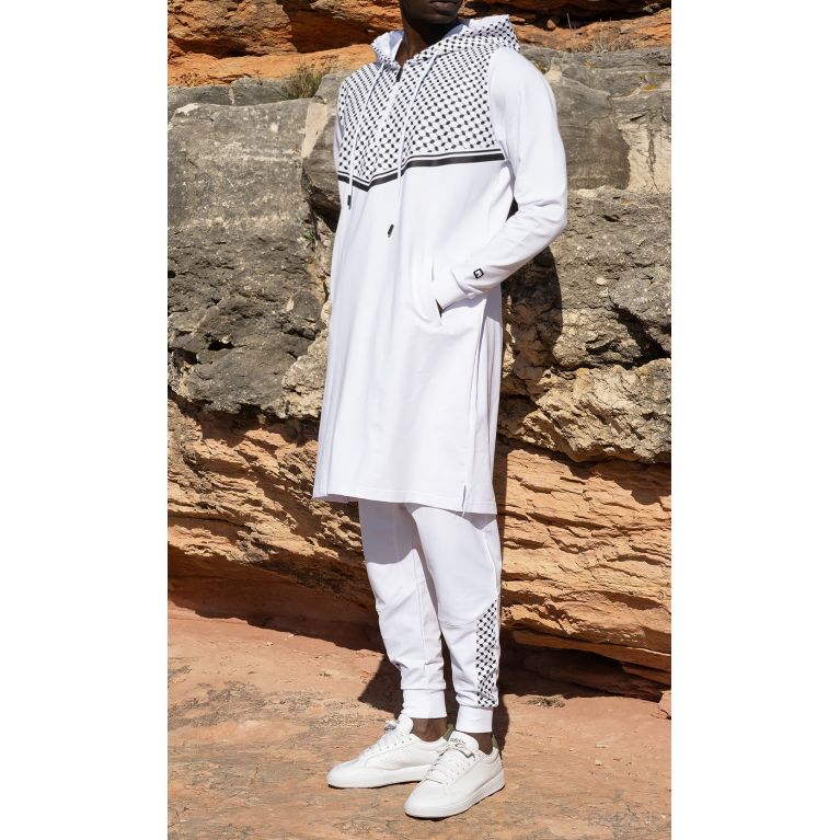 Ensemble QC QUDS avec qamis court et sarouel motif keffieh