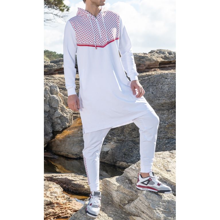 Ensemble QC QUDS avec qamis court et sarouel motif keffieh