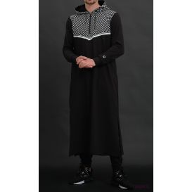 Qamis long QUDS à capuche motif keffieh - Qaba'il