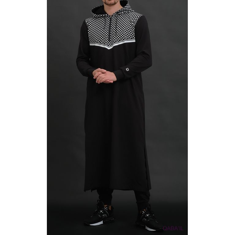 Qamis long QUDS à capuche motif keffieh - Qaba'il